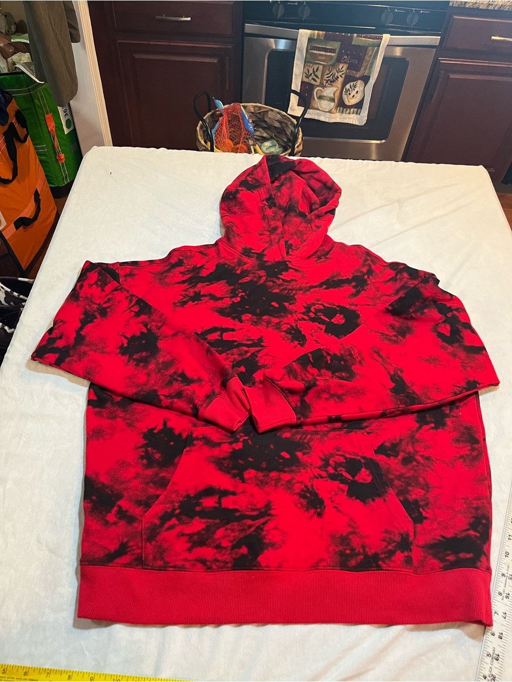 No boundaries Red & Black Tie-Dye Hoodie Sweater - Men's Casual Pullover Sz M